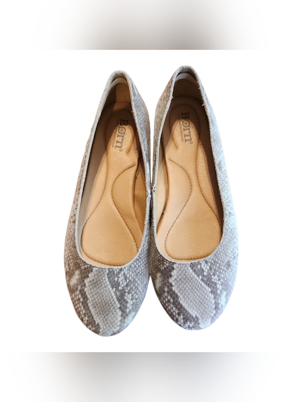 Born Adour Taupe Snake Print Ballet Flats Size 6.5M Modern Minimalist Corporate